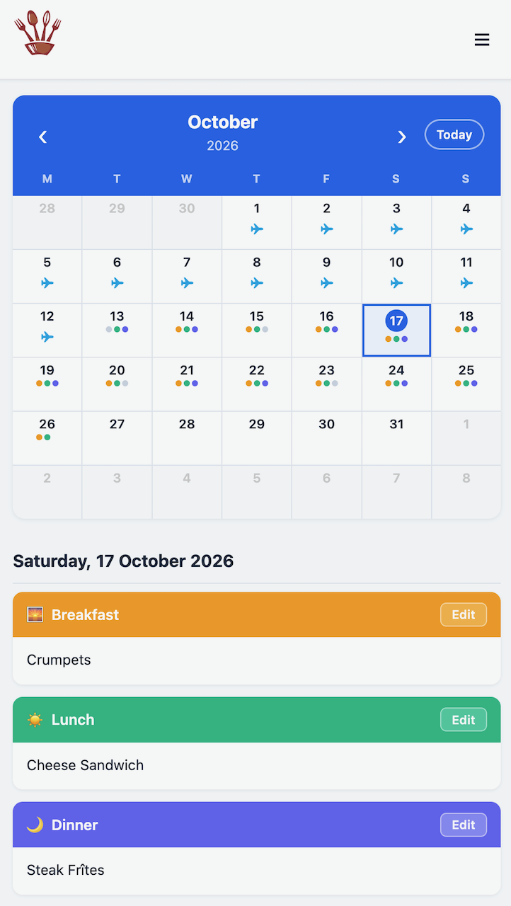 MenuPlan meal planner view